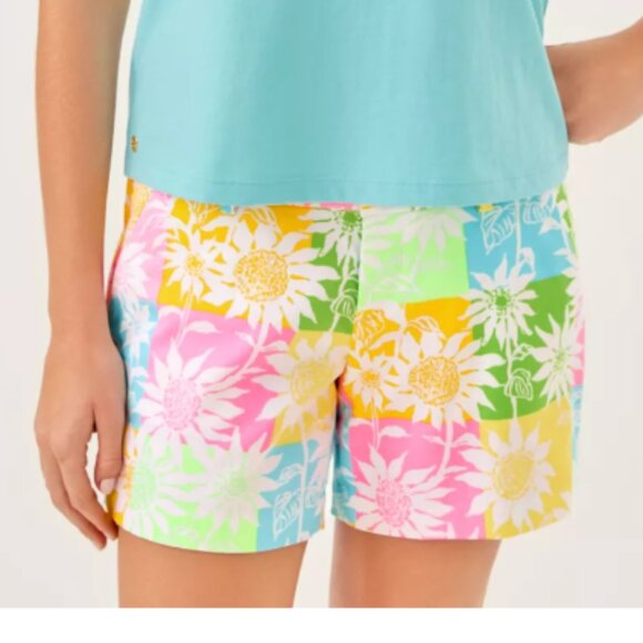 Lilly Pulitzer Size 16 Patchwork Sunny Sunflowers 5" Callahan Knit Short NEW $64 - Picture 1 of 6
